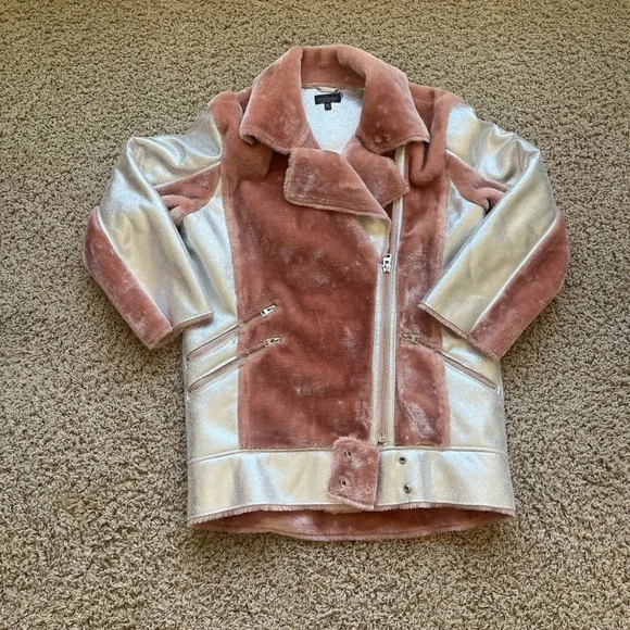 Pink and silver faux fur Topshop jacket - Picture 3 of 4